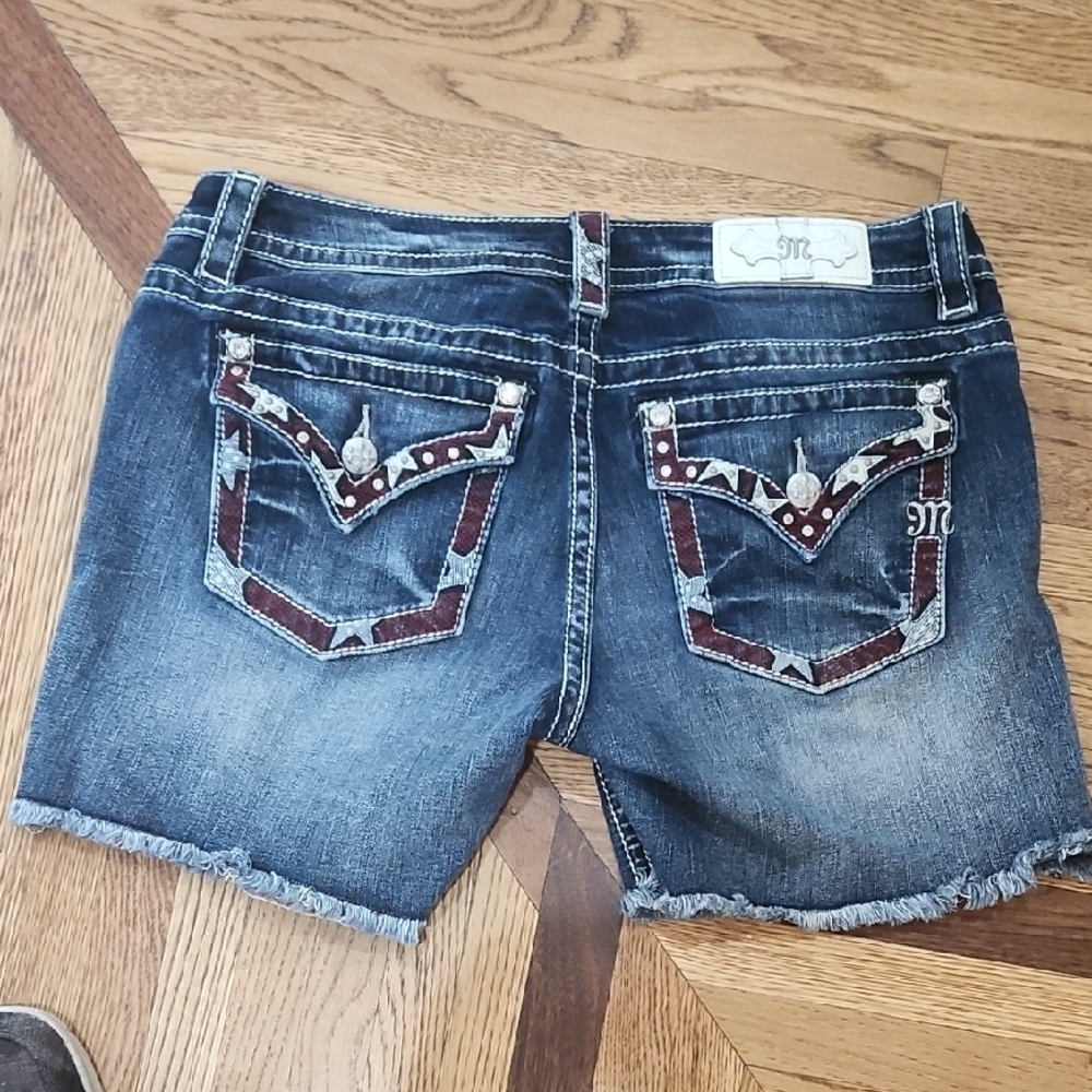 Miss Me Blue Jean Shorts with Red Accents